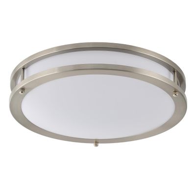 14 Inch LED Round Flush Mount Ceiling Light, 24W Dimmable LED Ceiling Light, Brushed Nickel Double Ring LED Light Fixture, 4000K Neutral White Lighting for Kitchen Laundry Closet