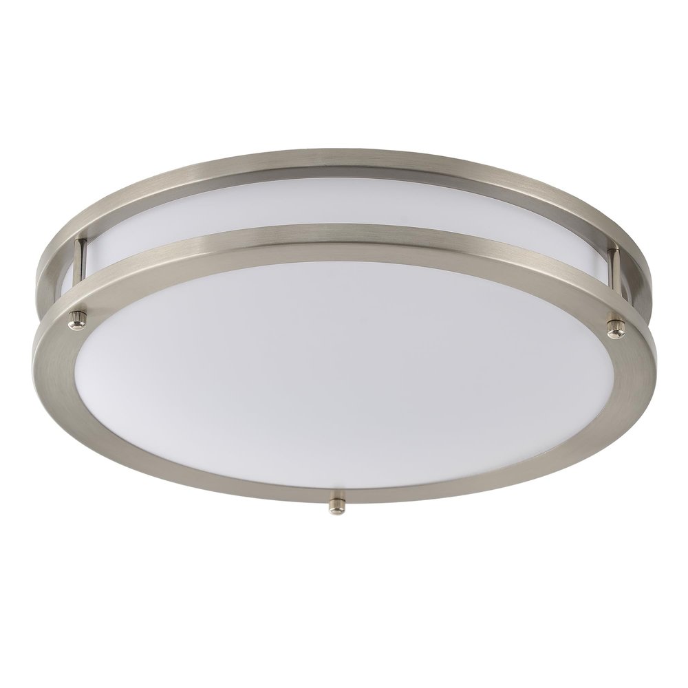 14 Inch LED Round Flush Mount Ceiling Light, 24W Dimmable LED Ceiling Light, Brushed Nickel Double Ring LED Light Fixture, 4000K Neutral White Lighting for Kitchen Laundry Closet