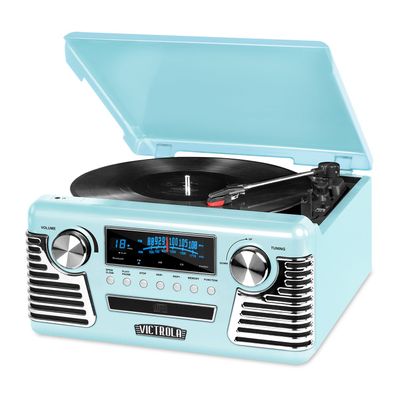 Victrola Haley Retro Bluetooth Record Player & Multimedia Center with Built-in Speakers - 3-Speed Turntable, CD Player, AM/FM Radio, 3.5mm Aux-In, Wireless Music Streaming, Teal