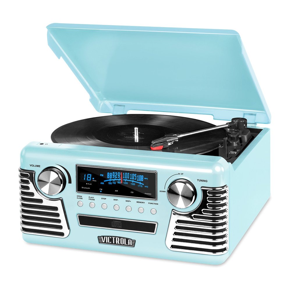Victrola Haley Retro Bluetooth Record Player & Multimedia Center with Built-in Speakers - 3-Speed Turntable, CD Player, AM/FM Radio, 3.5mm Aux-In, Wireless Music Streaming, Teal