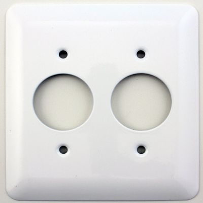 Mulberry Princess Style White 2 Gang Round Outlet Switch Plate - 2 1 3/8" Diameter Openings