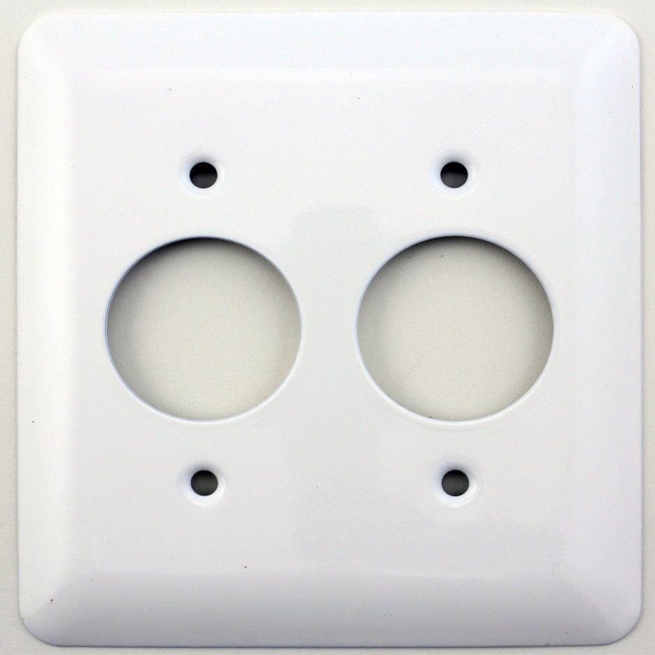 Mulberry Princess Style White 2 Gang Round Outlet Switch Plate - 2 1 3/8" Diameter Openings