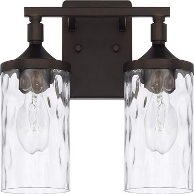 HomePlace Lighting 128821BZ-451 Colton Mid-Century Clear Water Glass Bathroom Vanity Wall Light, 2-Light 200 Total Watts, 10" H x 13" W, Bronze