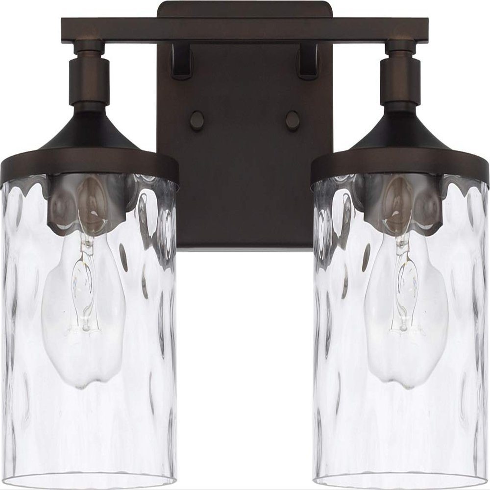 HomePlace Lighting 128821BZ-451 Colton Mid-Century Clear Water Glass Bathroom Vanity Wall Light, 2-Light 200 Total Watts, 10" H x 13" W, Bronze