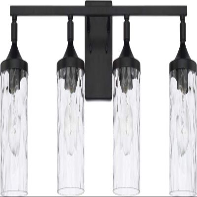 HomePlace Lighting 128841MB-451 Colton Mid-Century Clear Water Glass Bathroom Vanity Wall Light, 4-Light 400 Total Watts, 10" H x 34" W, Matte Black