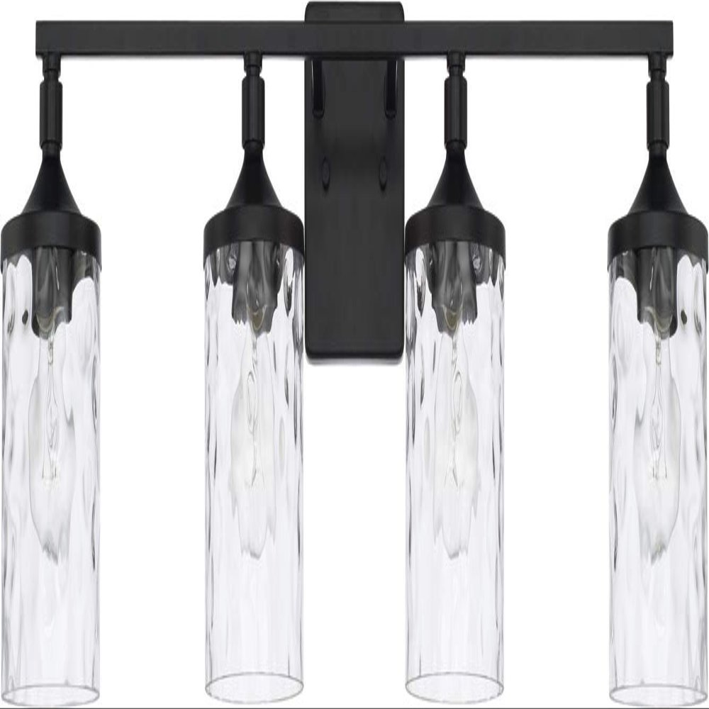 HomePlace Lighting 128841MB-451 Colton Mid-Century Clear Water Glass Bathroom Vanity Wall Light, 4-Light 400 Total Watts, 10" H x 34" W, Matte Black