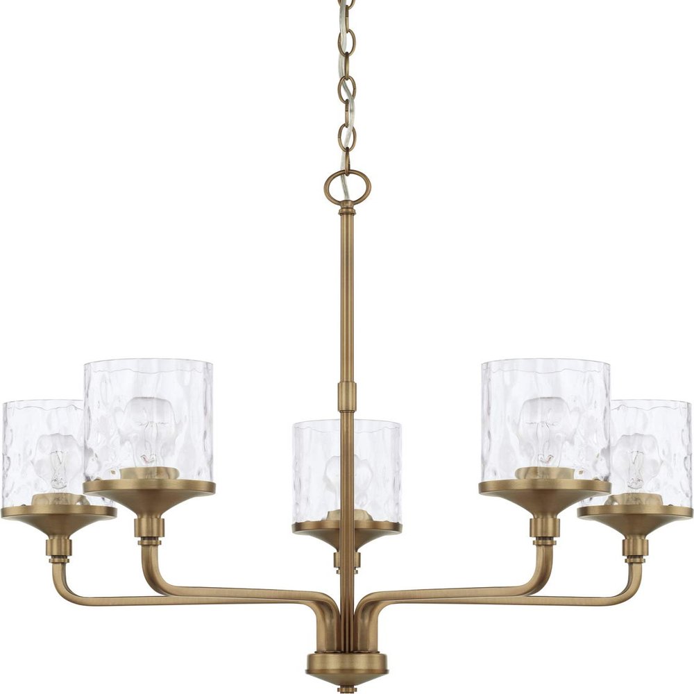 HomePlace Lighting 428851AD-451 Colton Urban/Industrial Clear Water Glass Chandelier, 5-Light 500 Total Watts, 27" H x 28" W, Aged Brass