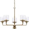 HomePlace Lighting 428851AD-451 Colton Urban/Industrial Clear Water Glass Chandelier, 5-Light 500 Total Watts, 27" H x 28" W, Aged Brass view 1