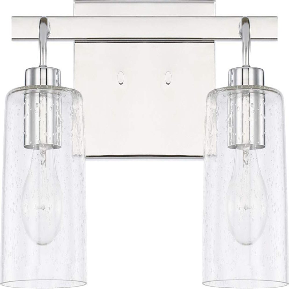 HomePlace Lighting 128521CH-449 Greyson Urban/Industrial Clear Seeded Glass Bathroom Vanity Wall Light, 2-Light 200 Total Watts, 9" H x 15" W, Chrome