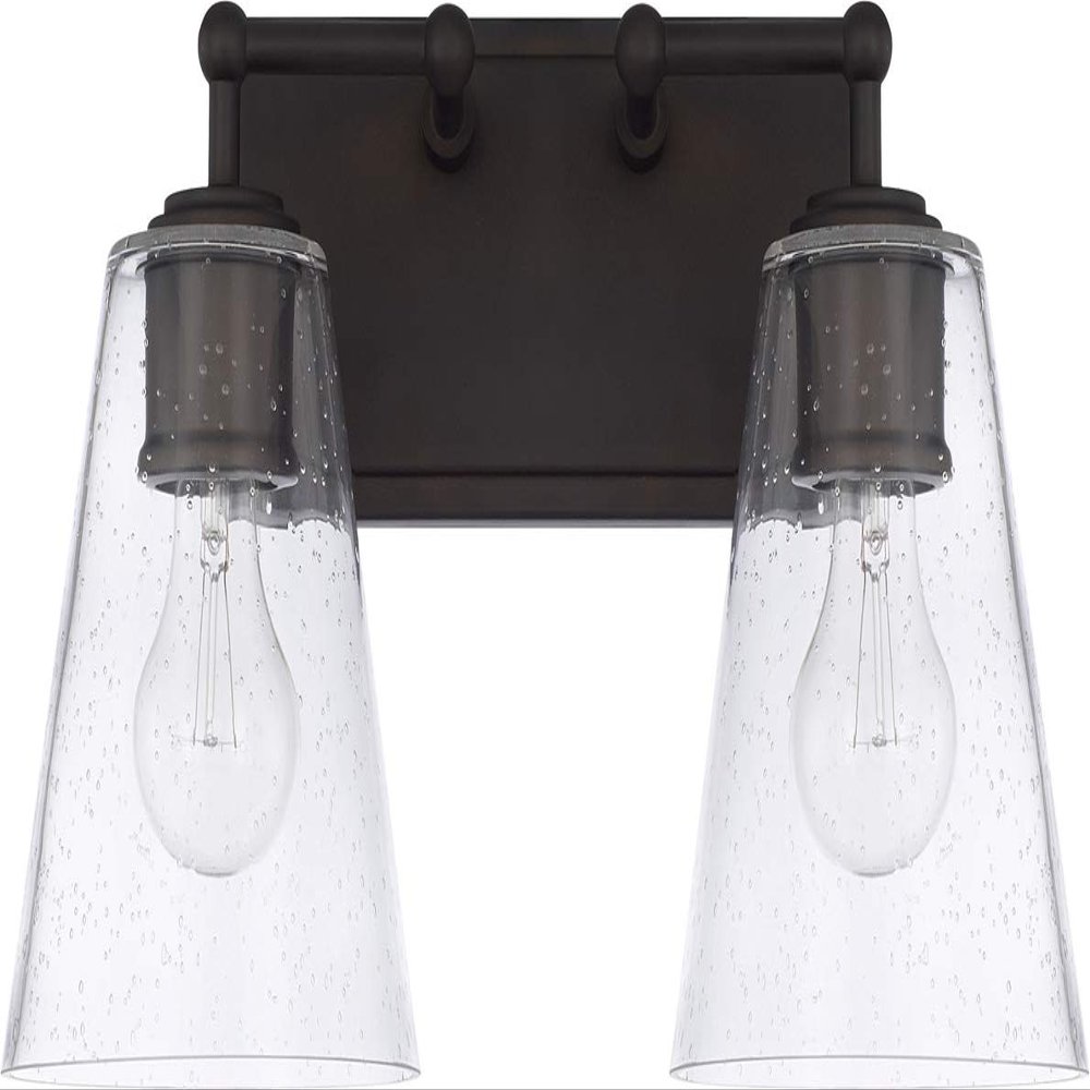Capital Lighting 121721OB-463 Murphy Clear Seeded Glass Bath Vanity Wall Mount, 2-Light 200 Total Watts, 10" H x 15" W, Old Bronze