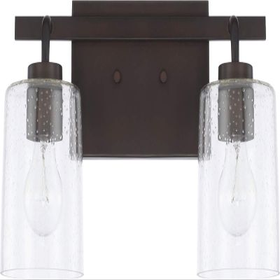 HomePlace Lighting 128521BZ-449 Greyson Urban/Industrial Clear Seeded Glass Bathroom Vanity Wall Light, 2-Light 200 Total Watts, 9" H x 15" W, Bronze