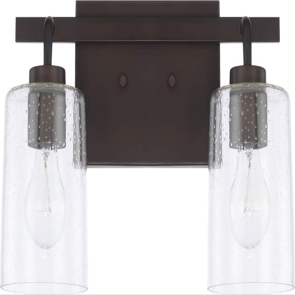 HomePlace Lighting 128521BZ-449 Greyson Urban/Industrial Clear Seeded Glass Bathroom Vanity Wall Light, 2-Light 200 Total Watts, 9" H x 15" W, Bronze