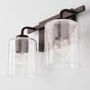 HomePlace Lighting 128521BZ-449 Greyson Urban/Industrial Clear Seeded Glass Bathroom Vanity Wall Light, 2-Light 200 Total Watts, 9" H x 15" W, Bronze view 2