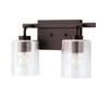 HomePlace Lighting 128521BZ-449 Greyson Urban/Industrial Clear Seeded Glass Bathroom Vanity Wall Light, 2-Light 200 Total Watts, 9" H x 15" W, Bronze view 3