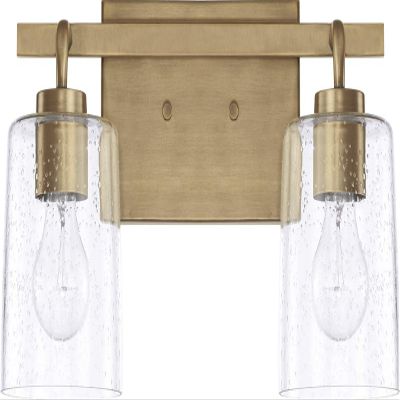 HomePlace Lighting 128521AD-449 Greyson Urban/Industrial Clear Seeded Glass Bathroom Vanity Wall Light, 2-Light 200 Total Watts, 9" H x 15" W, Aged Brass