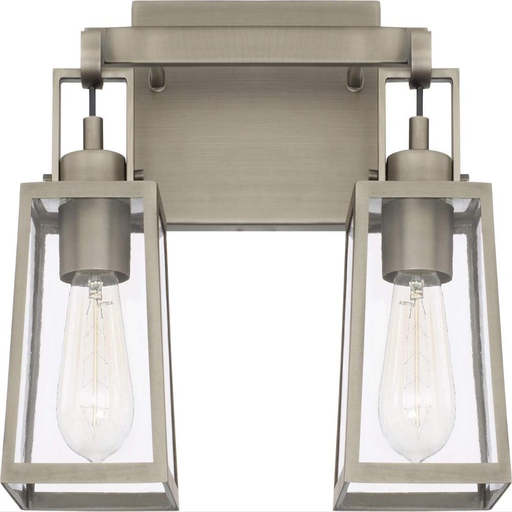 Capital Lighting 125521AN-448 Kenner Clear Rain Glass Bath Vanity Wall Mount, 2-Light 200 Total Watts, 11" H x 15" W, Antique Nickel