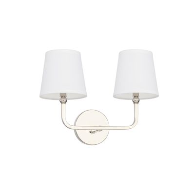 Capital Lighting 119321PN-674 Dawson Decorative White Fabric Stay-Straight Shades Bath Vanity Wall Mount, 2-Light 120 Total Watts, 12" H x 16" W, Polished Nickel