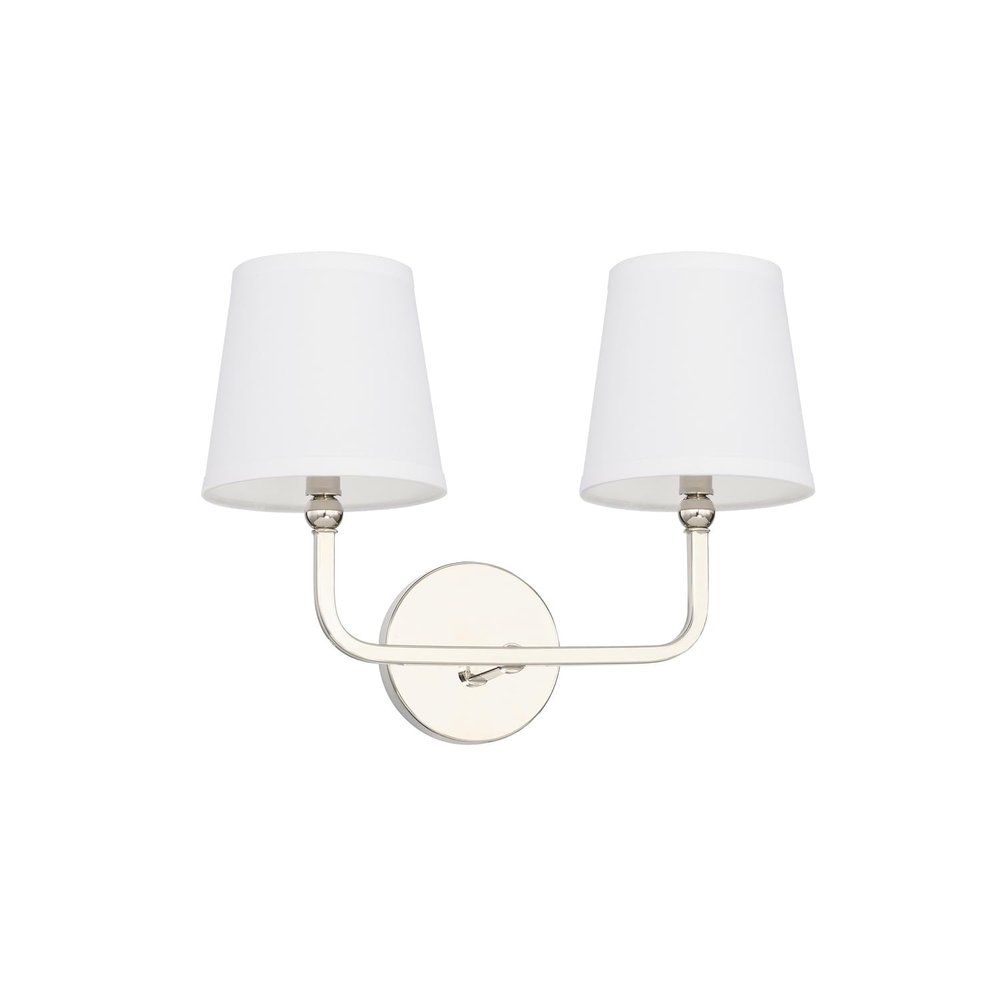 Capital Lighting 119321PN-674 Dawson Decorative White Fabric Stay-Straight Shades Bath Vanity Wall Mount, 2-Light 120 Total Watts, 12" H x 16" W, Polished Nickel
