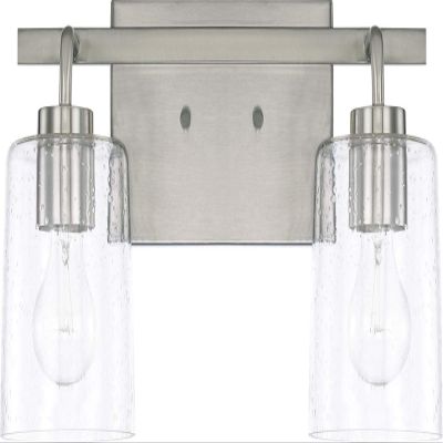 HomePlace Lighting 128521BN-449 Greyson Urban/Industrial Clear Seeded Glass Bathroom Vanity Wall Light, 2-Light 200 Total Watts, 9" H x 15" W, Brushed Nickel
