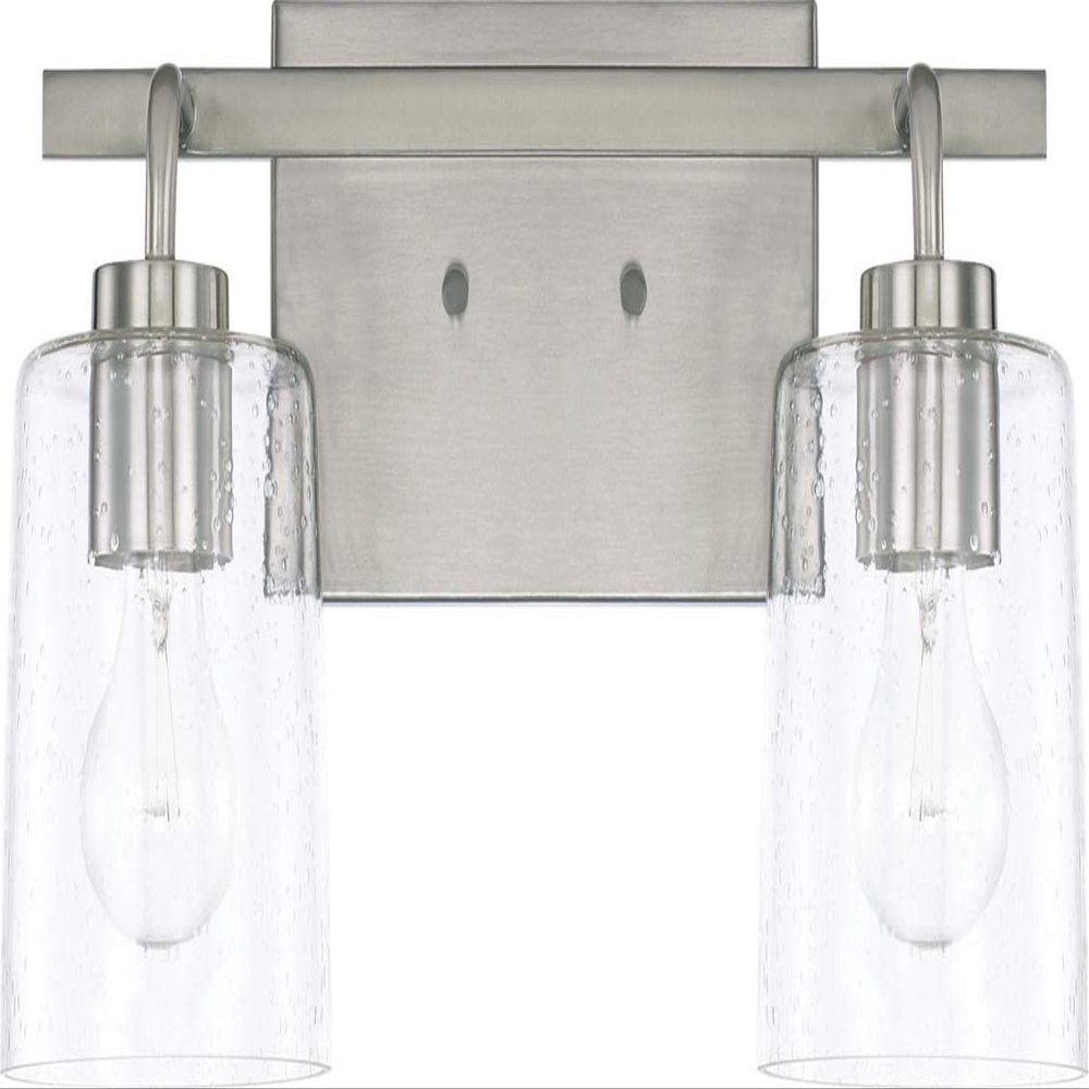 HomePlace Lighting 128521BN-449 Greyson Urban/Industrial Clear Seeded Glass Bathroom Vanity Wall Light, 2-Light 200 Total Watts, 9" H x 15" W, Brushed Nickel