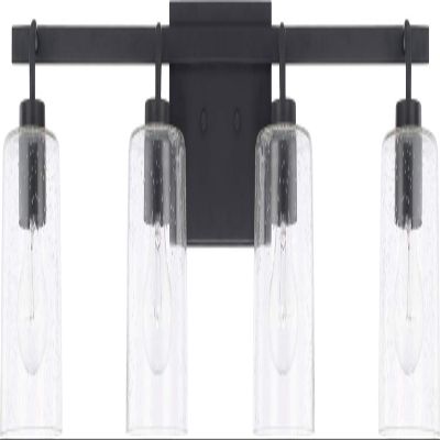 HomePlace Lighting 128541MB-449 Greyson Urban/Industrial Clear Seeded Glass Bathroom Vanity Wall Light, 4-Light 400 Total Watts, 9" H x 35" W, Matte Black