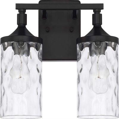 HomePlace Lighting 128821MB-451 Colton Mid-Century Clear Water Glass Bathroom Vanity Wall Light, 2-Light 200 Total Watts, 10" H x 13" W, Matte Black