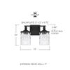 HomePlace Lighting 128821MB-451 Colton Mid-Century Clear Water Glass Bathroom Vanity Wall Light, 2-Light 200 Total Watts, 10" H x 13" W, Matte Black view 2