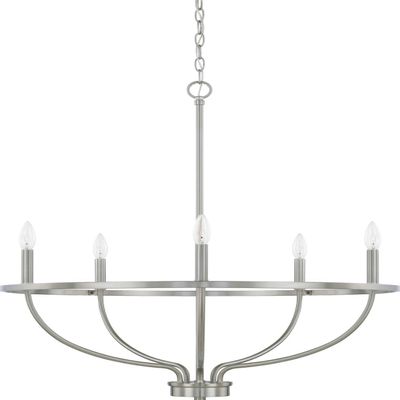 HomePlace Lighting 428551BN Greyson Urban/Industrial Vine-Style Round Candle Chandelier, 5-Light 300 Total Watts, 33" H x 29" W, Brushed Nickel