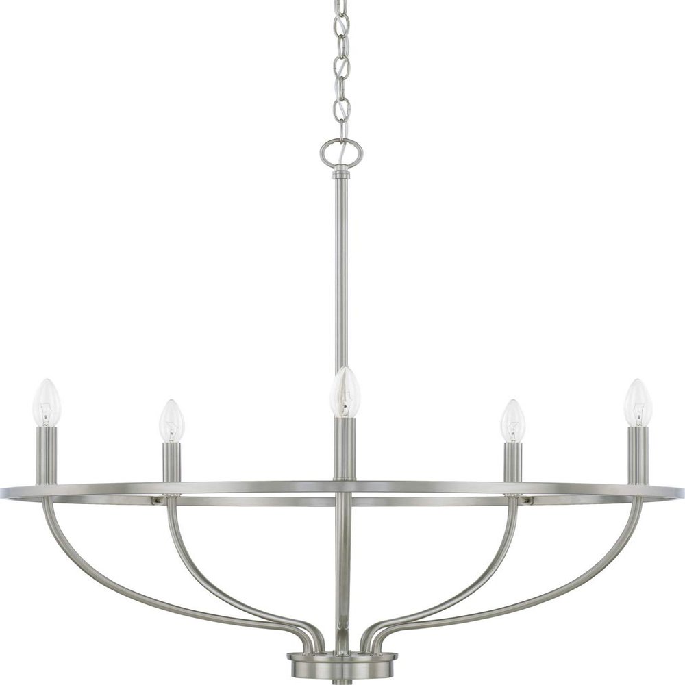 HomePlace Lighting 428551BN Greyson Urban/Industrial Vine-Style Round Candle Chandelier, 5-Light 300 Total Watts, 33" H x 29" W, Brushed Nickel