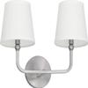Capital Lighting 119321BN-674 Dawson Decorative White Fabric Stay-Straight Shades Bath Vanity Wall Mount, 2-Light 120 Total Watts, 12" H x 16" W, Brushed Nickel view 1