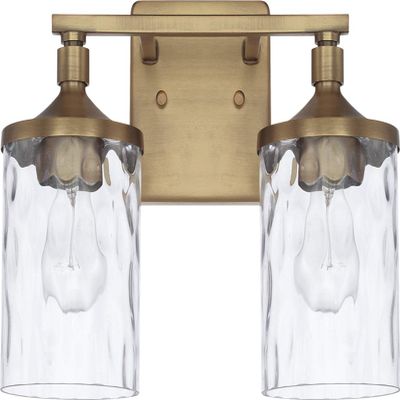 HomePlace Lighting 128821AD-451 Colton Mid-Century Clear Water Glass Bathroom Vanity Wall Light, 2-Light 200 Total Watts, 10" H x 13" W, Aged Brass