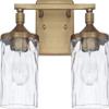 HomePlace Lighting 128821AD-451 Colton Mid-Century Clear Water Glass Bathroom Vanity Wall Light, 2-Light 200 Total Watts, 10" H x 13" W, Aged Brass view 1