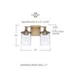 HomePlace Lighting 128821AD-451 Colton Mid-Century Clear Water Glass Bathroom Vanity Wall Light, 2-Light 200 Total Watts, 10" H x 13" W, Aged Brass view 2
