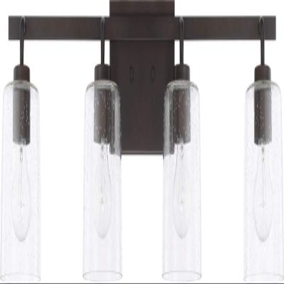 HomePlace Lighting 128541BZ-449 Greyson Urban/Industrial Clear Seeded Glass Bathroom Vanity Wall Light, 4-Light 400 Total Watts, 9" H x 34" W, Bronze