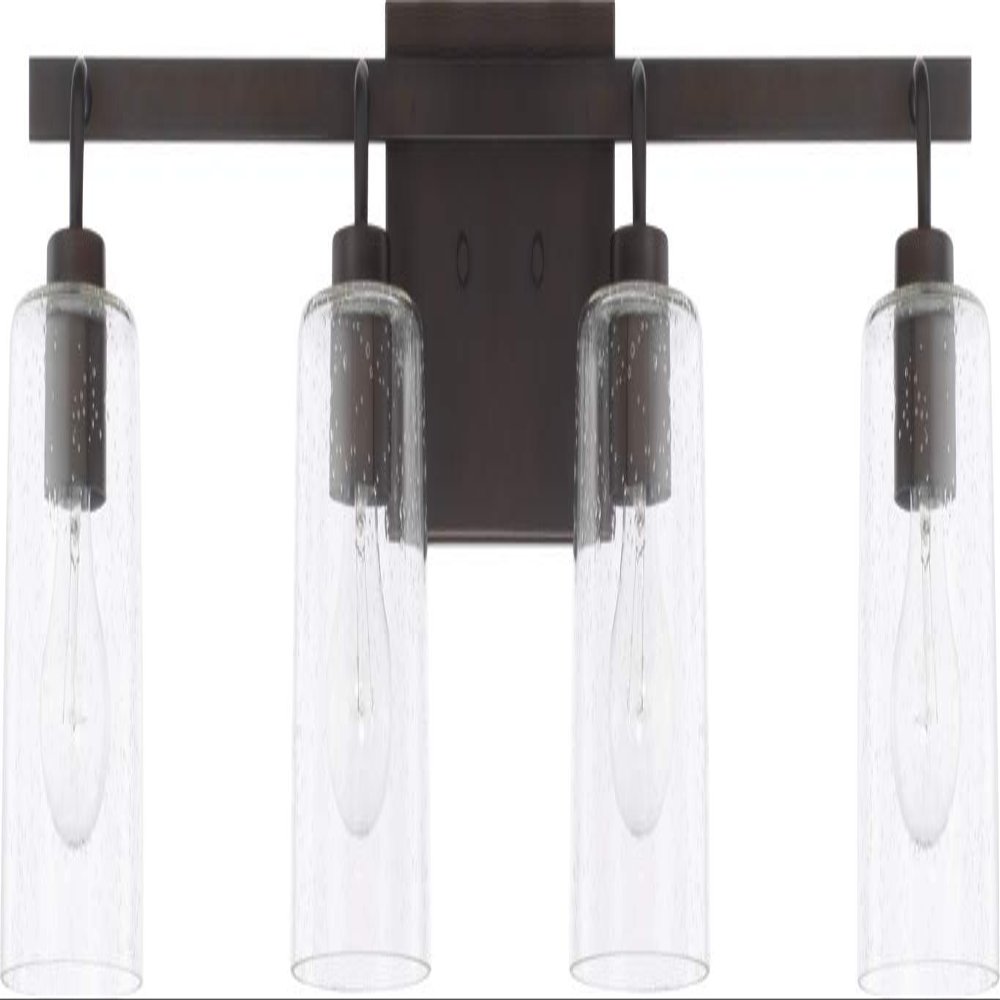 HomePlace Lighting 128541BZ-449 Greyson Urban/Industrial Clear Seeded Glass Bathroom Vanity Wall Light, 4-Light 400 Total Watts, 9" H x 34" W, Bronze