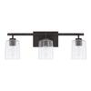 HomePlace Lighting 128531BZ-449 Greyson Urban/Industrial Clear Seeded Glass Bathroom Vanity Wall Light, 3-Light 300 Total Watts, 9" H x 25" W, Bronze view 1