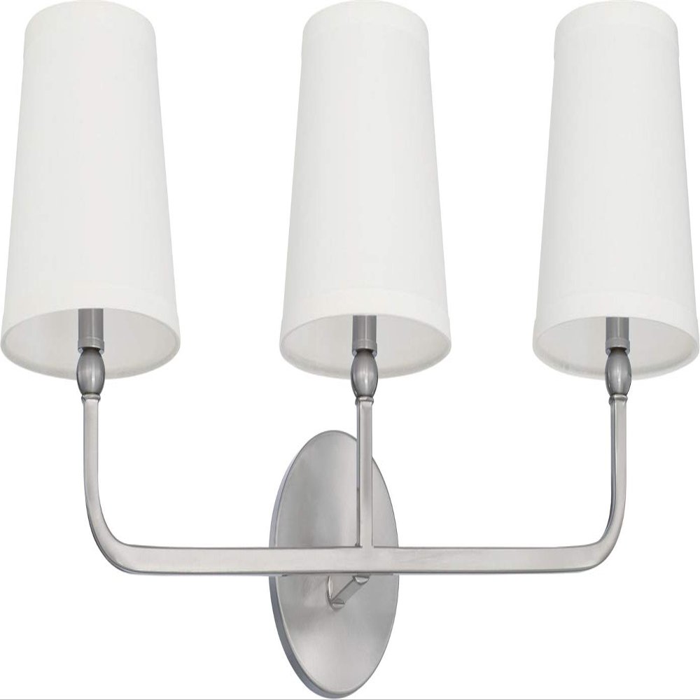 Capital Lighting 119331BN-674 Dawson Decorative White Fabric Stay-Straight Shades Bath Vanity Wall Mount, 3-Light 180 Total Watts, 12" H x 26" W, Brushed Nickel