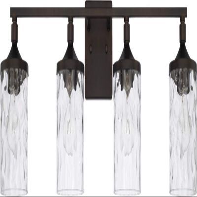 HomePlace Lighting 128841BZ-451 Colton Mid-Century Clear Water Glass Bathroom Vanity Wall Light, 4-Light 400 Total Watts, 10" H x 34" W, Bronze