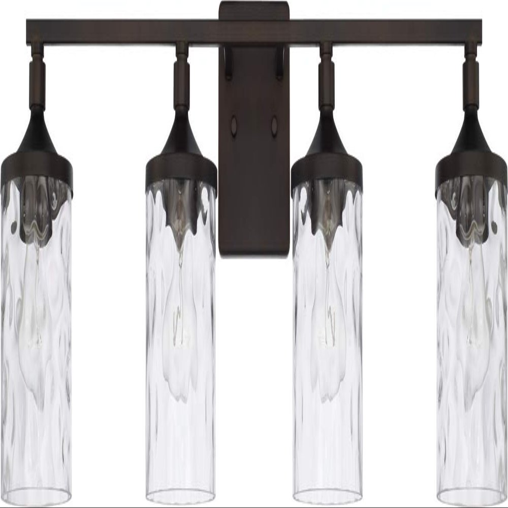 HomePlace Lighting 128841BZ-451 Colton Mid-Century Clear Water Glass Bathroom Vanity Wall Light, 4-Light 400 Total Watts, 10" H x 34" W, Bronze