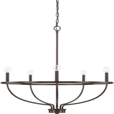 HomePlace Lighting 428551BZ Greyson Urban/Industrial Vine-Style Round Candle Chandelier, 5-Light 300 Total Watts, 33" H x 29" W, Bronze