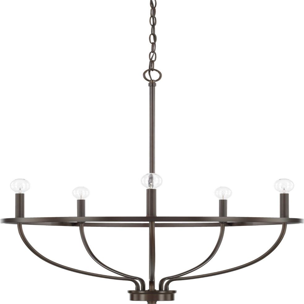 HomePlace Lighting 428551BZ Greyson Urban/Industrial Vine-Style Round Candle Chandelier, 5-Light 300 Total Watts, 33" H x 29" W, Bronze