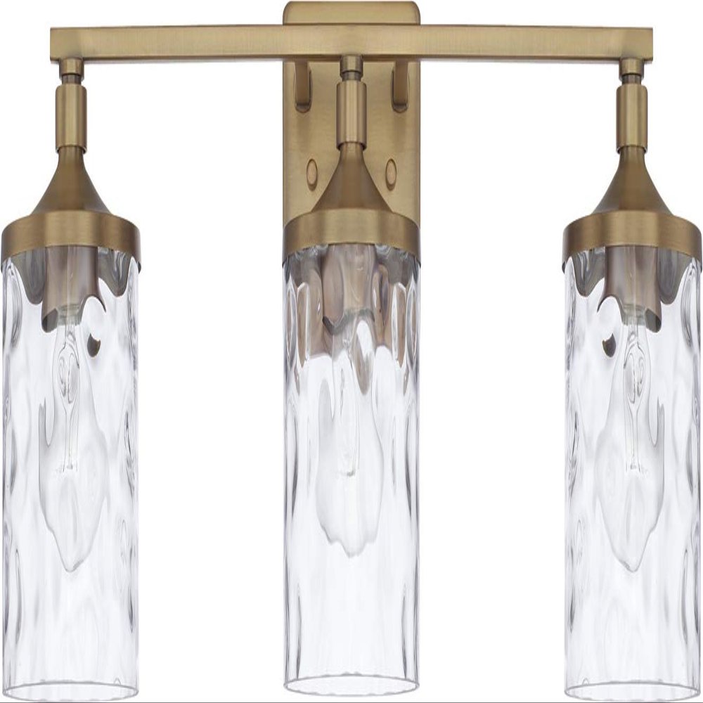 HomePlace Lighting 128831AD-451 Colton Mid-Century Clear Water Glass Bathroom Vanity Wall Light, 3-Light 300 Total Watts, 10" H x 24" W, Aged Brass