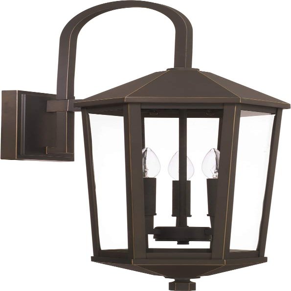 Capital Lighting 926931OZ Ellsworth Clear Glass Outdoor Wall Sconce, 3-Light 180 Total Watts, 29" H x 10" W, Oiled Bronze