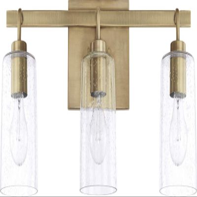 HomePlace Lighting 128531AD-449 Greyson Urban/Industrial Clear Seeded Glass Bathroom Vanity Wall Light, 3-Light 300 Total Watts, 9" H x 25" W, Aged Brass
