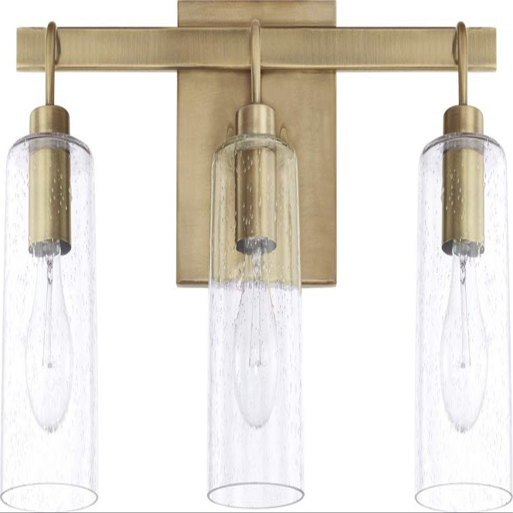 HomePlace Lighting 128531AD-449 Greyson Urban/Industrial Clear Seeded Glass Bathroom Vanity Wall Light, 3-Light 300 Total Watts, 9" H x 25" W, Aged Brass