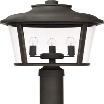 Capital Lighting 927034OZ Dunbar Clear Glass Outdoor Post/Pier Mount, 3-Light 180 Total Watts, 25" H x 13" W, Oiled Bronze