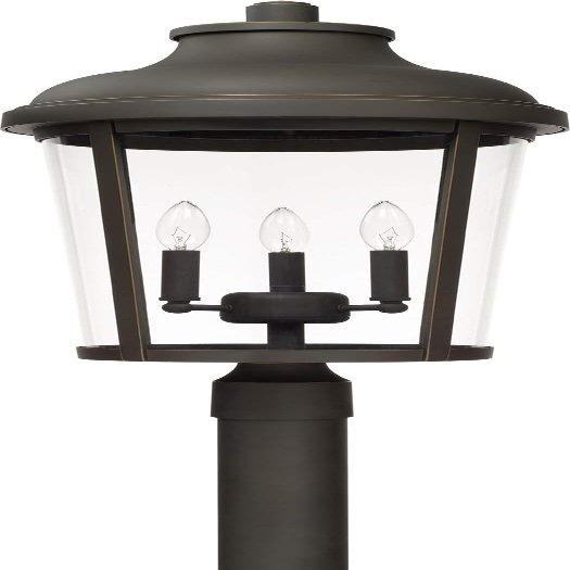 Capital Lighting 927034OZ Dunbar Clear Glass Outdoor Post/Pier Mount, 3-Light 180 Total Watts, 25" H x 13" W, Oiled Bronze