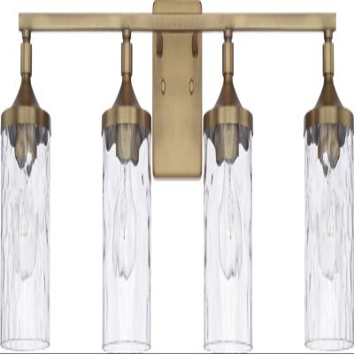 HomePlace Lighting 128841AD-451 Colton Mid-Century Clear Water Glass Bathroom Vanity Wall Light, 4-Light 400 Total Watts, 10" H x 34" W, Aged Brass