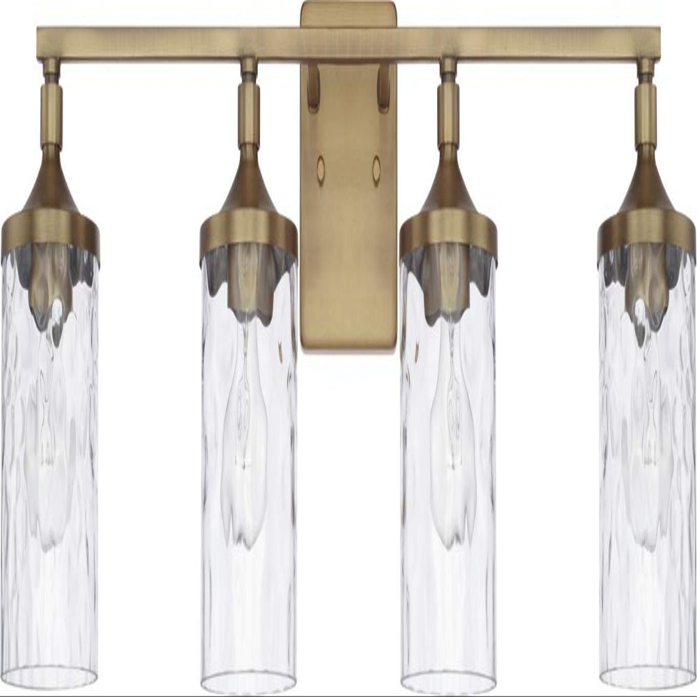HomePlace Lighting 128841AD-451 Colton Mid-Century Clear Water Glass Bathroom Vanity Wall Light, 4-Light 400 Total Watts, 10" H x 34" W, Aged Brass