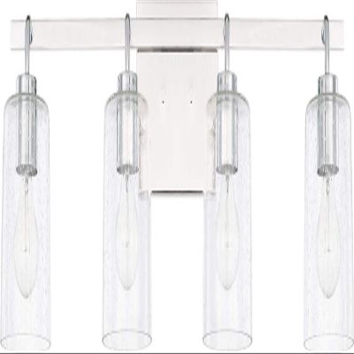 HomePlace Lighting 128541CH-449 Greyson Urban/Industrial Clear Seeded Glass Bathroom Vanity Wall Light, 4-Light 400 Total Watts, 9" H x 34" W, Chrome